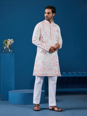 Classic White Viscose Silk Festive Kurta for Mens