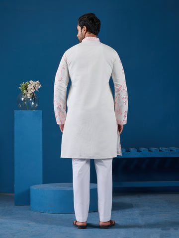 Classic White Viscose Silk Festive Kurta for Mens