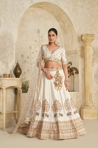 Cream Color Luxury Zari Embroidered Premium Bridal Lehenga Choli Set