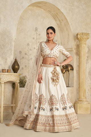 Cream Color Luxury Zari Embroidered Premium Bridal Lehenga Choli Set