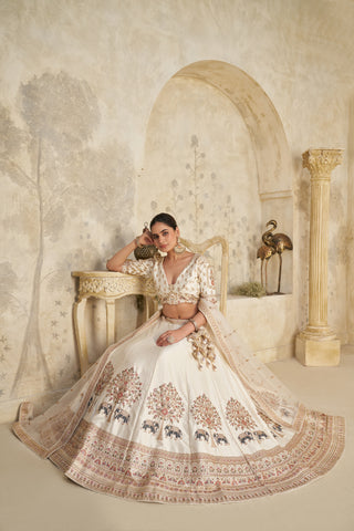 Cream Color Luxury Zari Embroidered Premium Bridal Lehenga Choli Set