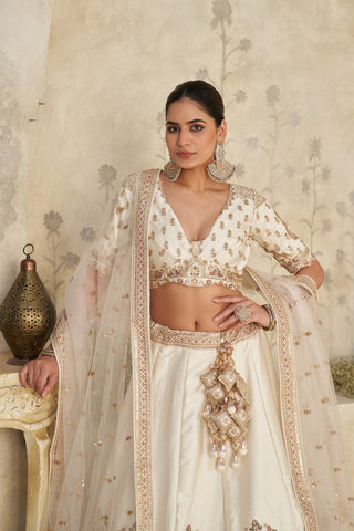 Cream Color Luxury Zari Embroidered Premium Bridal Lehenga Choli Set