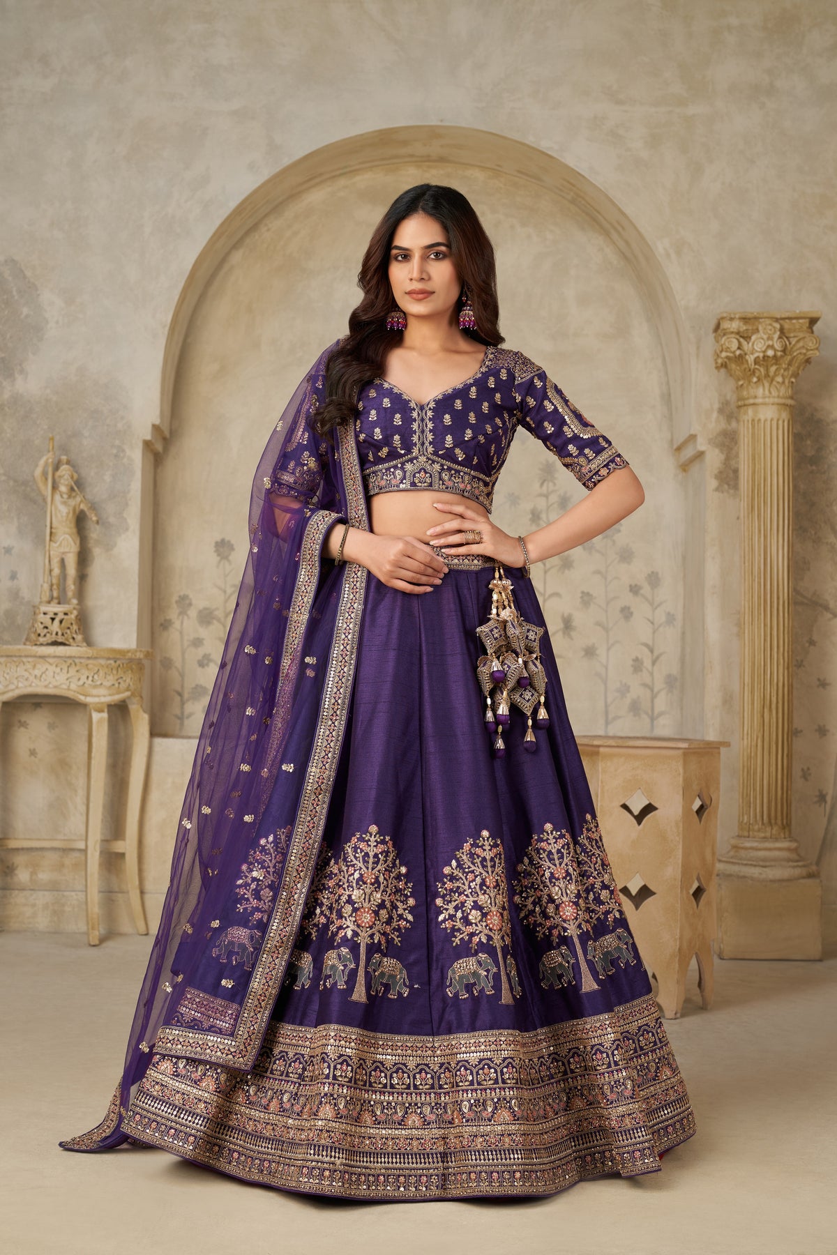 Purple Grandeur Luxury Zari Embroidered Premium Bridal Lehenga