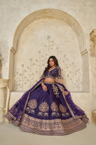 Purple Grandeur Luxury Zari Embroidered Premium Bridal Lehenga