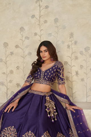 Purple Grandeur Luxury Zari Embroidered Premium Bridal Lehenga