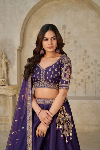Purple Grandeur Luxury Zari Embroidered Premium Bridal Lehenga