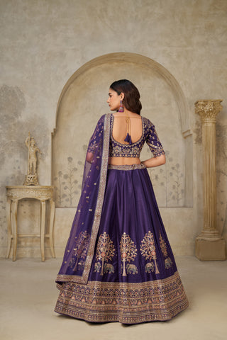 Purple Grandeur Luxury Zari Embroidered Premium Bridal Lehenga