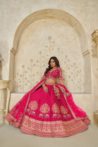 Rani Pink Color Luxury Zari Embroidered Luxury Bridal Lehenga Choli Set