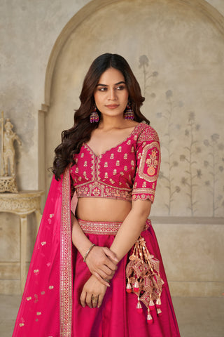 Rani Pink Color Luxury Zari Embroidered Luxury Bridal Lehenga Choli Set