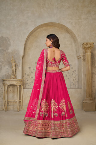 Rani Pink Color Luxury Zari Embroidered Luxury Bridal Lehenga Choli Set