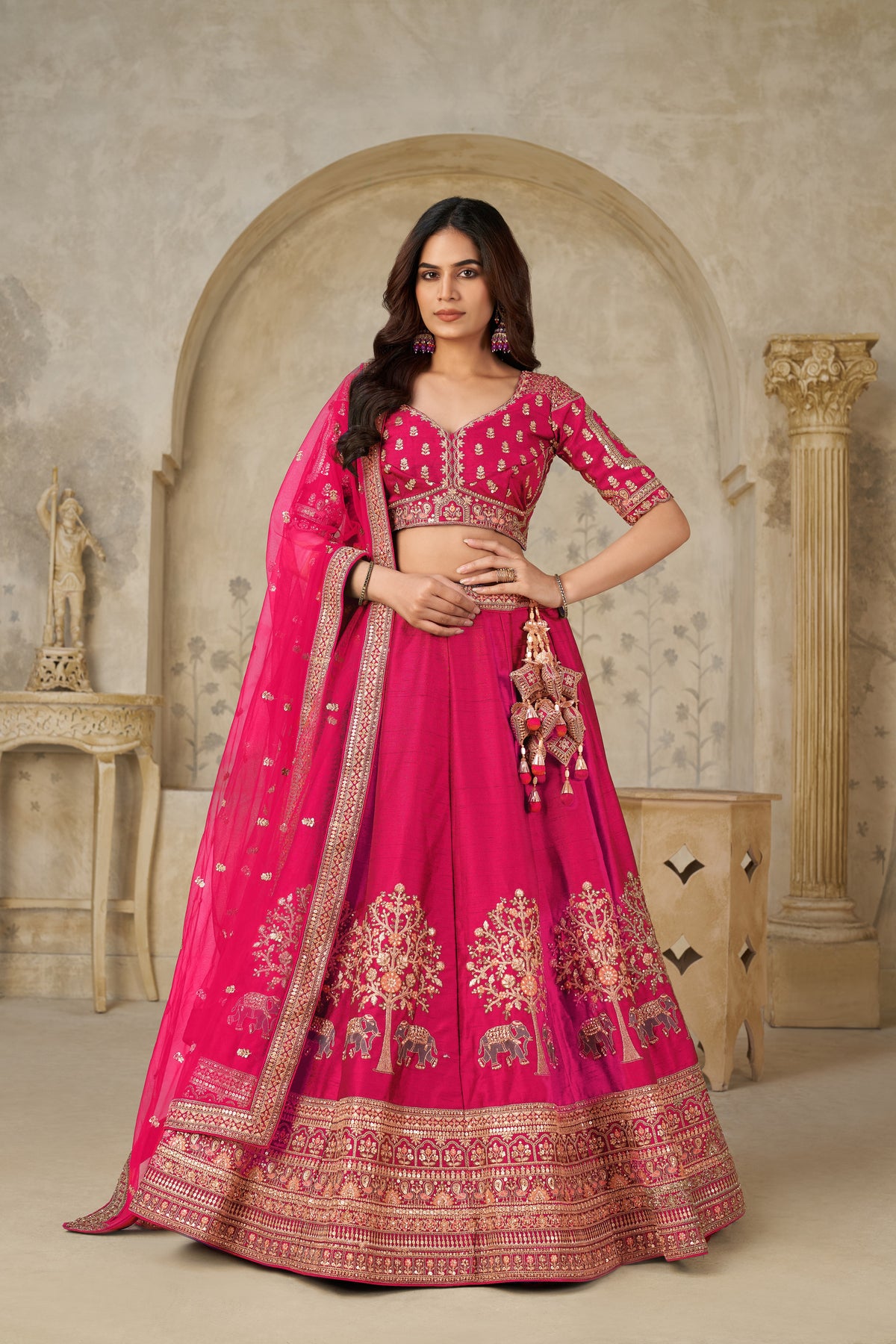 Rani Pink Color Luxury Zari Embroidered Luxury Bridal Lehenga Choli Set