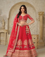 Red Grandeur Luxury Zari Embroidered Premium Bridal Lehenga Choli Set