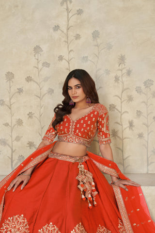 Rust Luxury Zari Embroidered Luxury Bridal Lehenga Choli Set