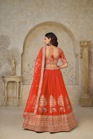 Rust Luxury Zari Embroidered Luxury Bridal Lehenga Choli Set