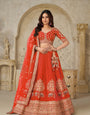Rust Luxury Zari Embroidered Luxury Bridal Lehenga Choli Set