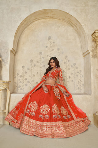 Rust Luxury Zari Embroidered Luxury Bridal Lehenga Choli Set