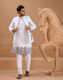 Wedding Special White Color Koti Kurta Set for Mens Wear