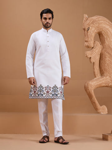 Wedding Special White Color Koti Kurta Set for Mens Wear