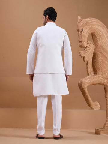 Wedding Special White Color Koti Kurta Set for Mens Wear