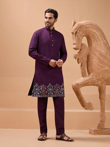 Vibrant Purple Color Koti Kurta Set Pair for Men Collection