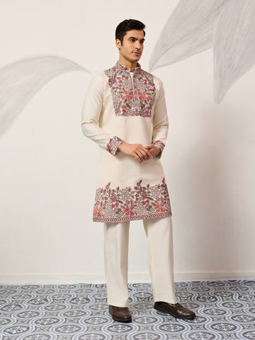 Traditional White Designer Kurta Pant Set for Mens Wear
