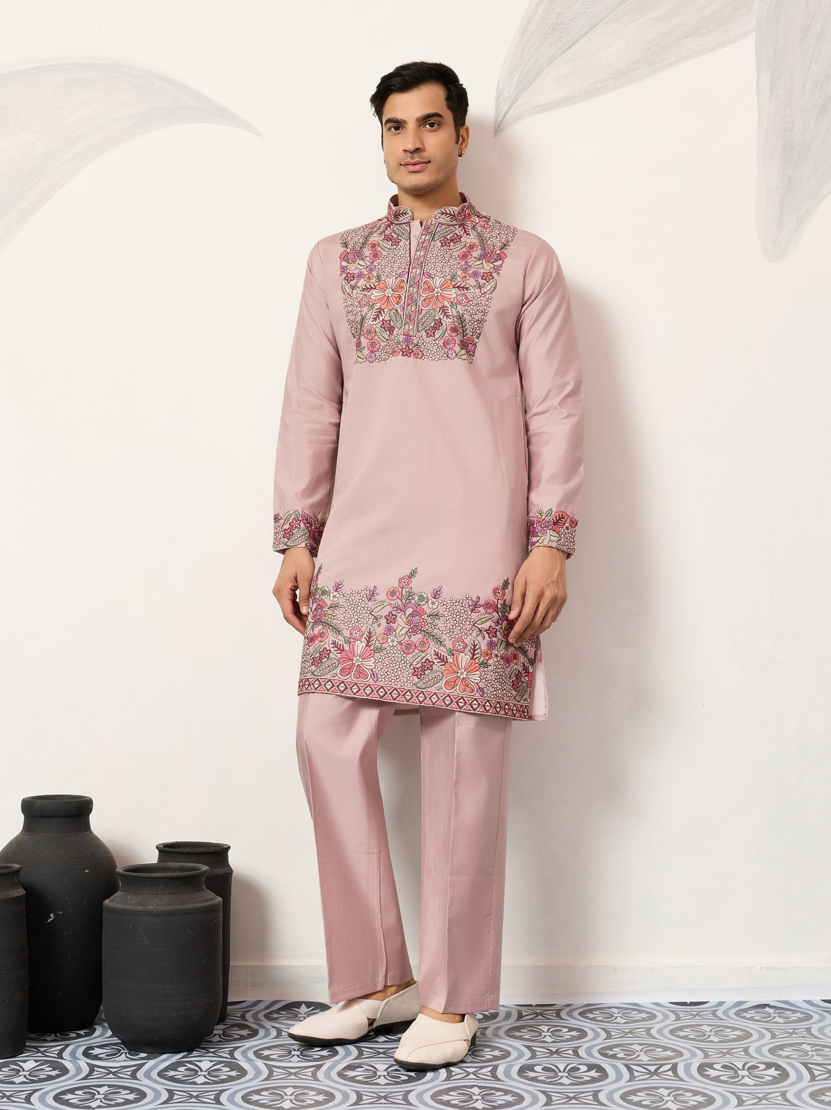 Stylish Dusty Pink Kurta Pant Set for Festive Occasions