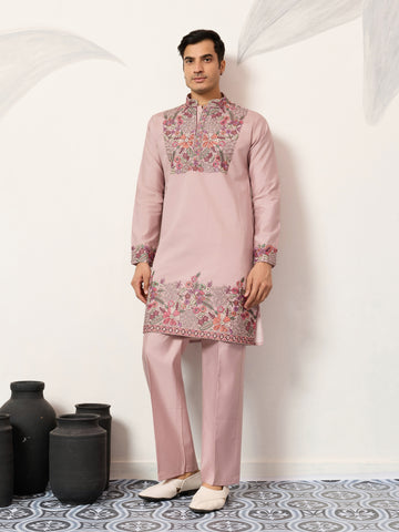 Stylish Dusty Pink Kurta Pant Set for Festive Occasions