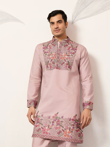 Stylish Dusty Pink Kurta Pant Set for Festive Occasions