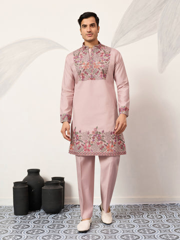 Stylish Dusty Pink Kurta Pant Set for Festive Occasions
