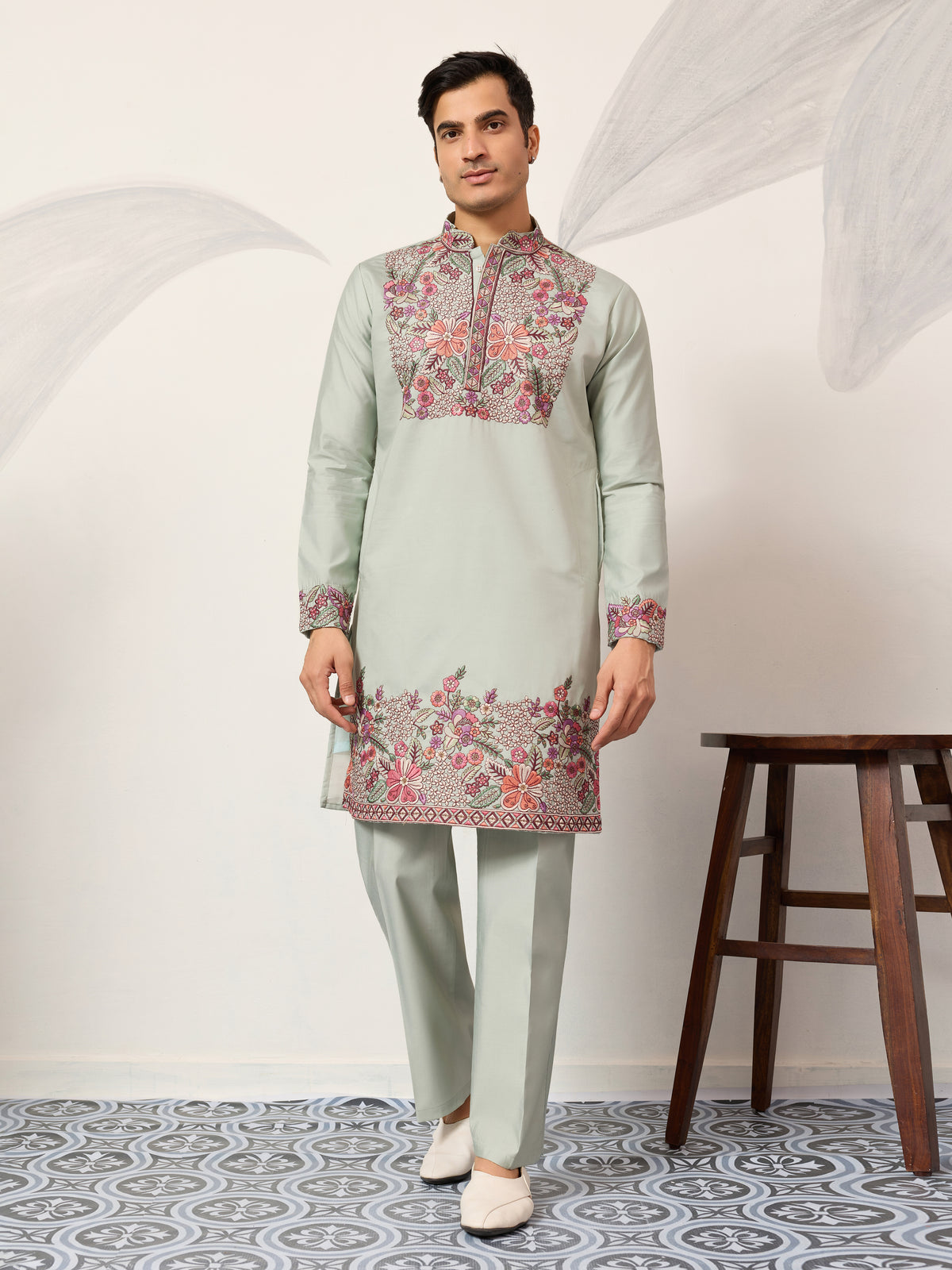 Pista Green Kurta Pant Set for Wedding & Festive Wear