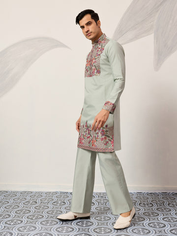 Pista Green Kurta Pant Set for Wedding & Festive Wear