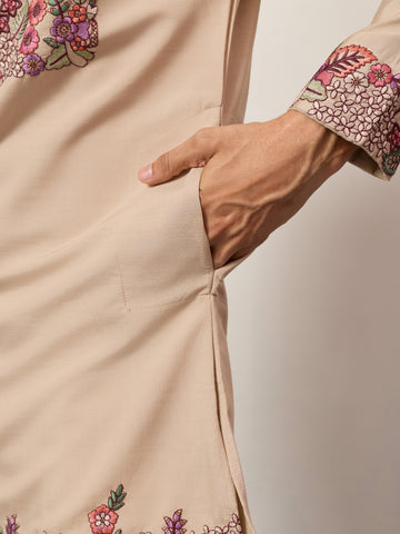 Beige Color Kurta Pant Set for Mens Traditional Outfit