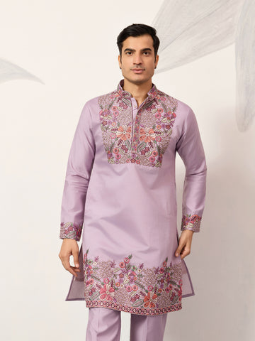Lavender Kurta Pant Set for Traditional Mens Fashion