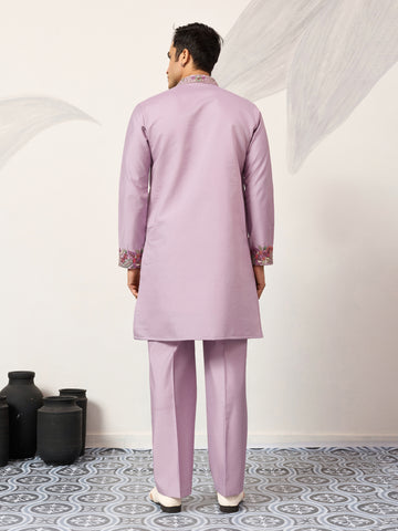 Lavender Kurta Pant Set for Traditional Mens Fashion