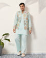 Luxury Wedding & Carnival Wear Pista Green Koti Kurta for Men