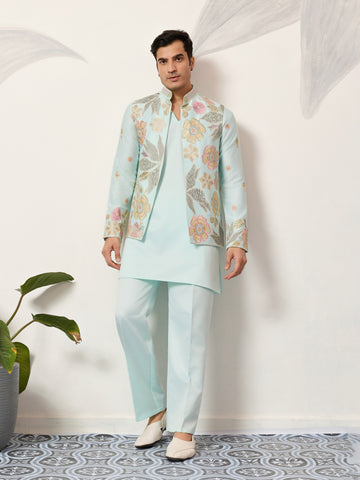 Luxury Wedding & Carnival Wear Pista Green Koti Kurta for Men