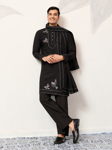 Black Stylish Trending Kurta with Dupatta for Mens Wear