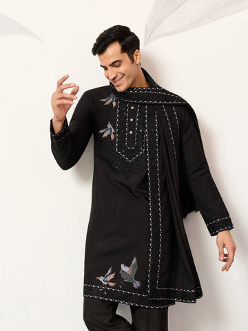 Black Stylish Trending Kurta with Dupatta for Mens Wear