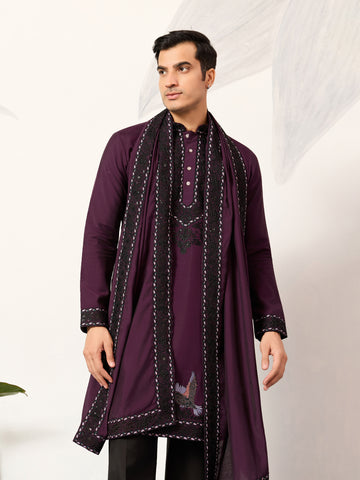 Purple Wedding Special Kurta with Dupatta for Mens Wear