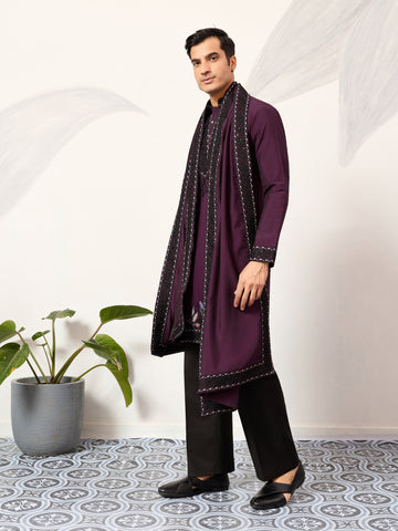 Purple Wedding Special Kurta with Dupatta for Mens Wear