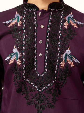 Purple Wedding Special Kurta with Dupatta for Mens Wear