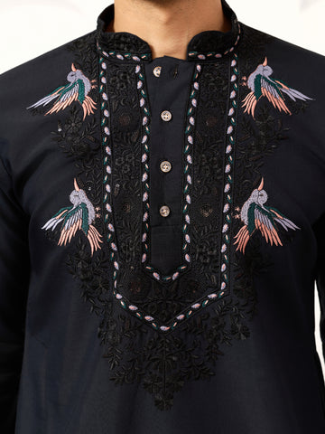 Mens Wear Luxury Navy Blue Kurta with Dupatta Collection