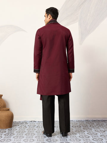 Vibrant Maroon Festive Kurta with Dupatta Set for Groom's Tribe
