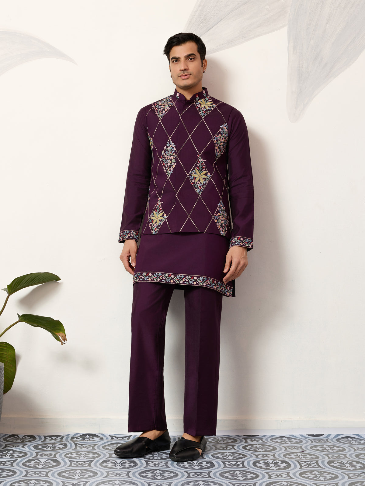 Premium Purple Koti Kurta Pajama for Wedding Wear