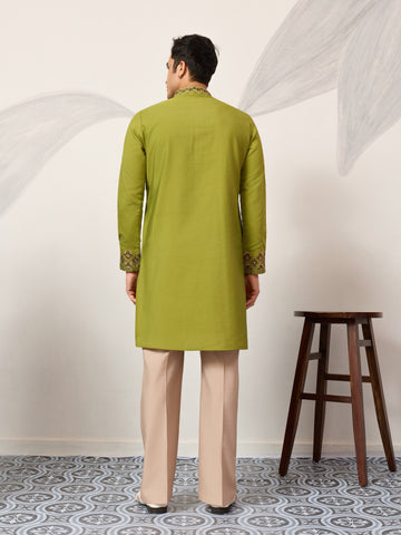 Classic Wedding Fluorescent Green Mens Wear Kurta with Dupatta