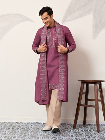 Trendy Pink Color Kurta with Dupatta for Mens Wear