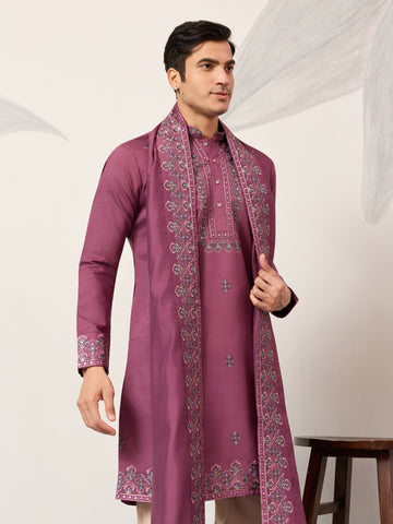 Trendy Pink Color Kurta with Dupatta for Mens Wear