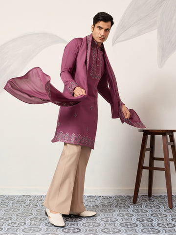 Trendy Pink Color Kurta with Dupatta for Mens Wear