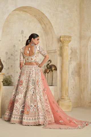 Royal Grandeur Cream Zari Embroidered Bridal Lehenga Choli Set