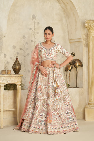 Royal Grandeur Cream Zari Embroidered Bridal Lehenga Choli Set